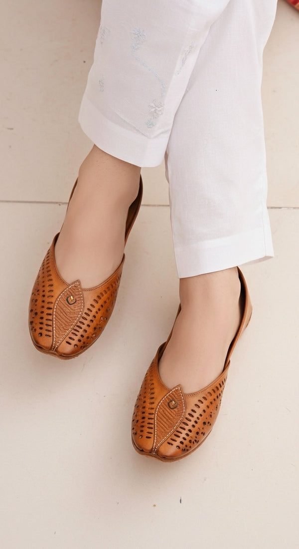 Mustard Leather Khussa For Women EC8710