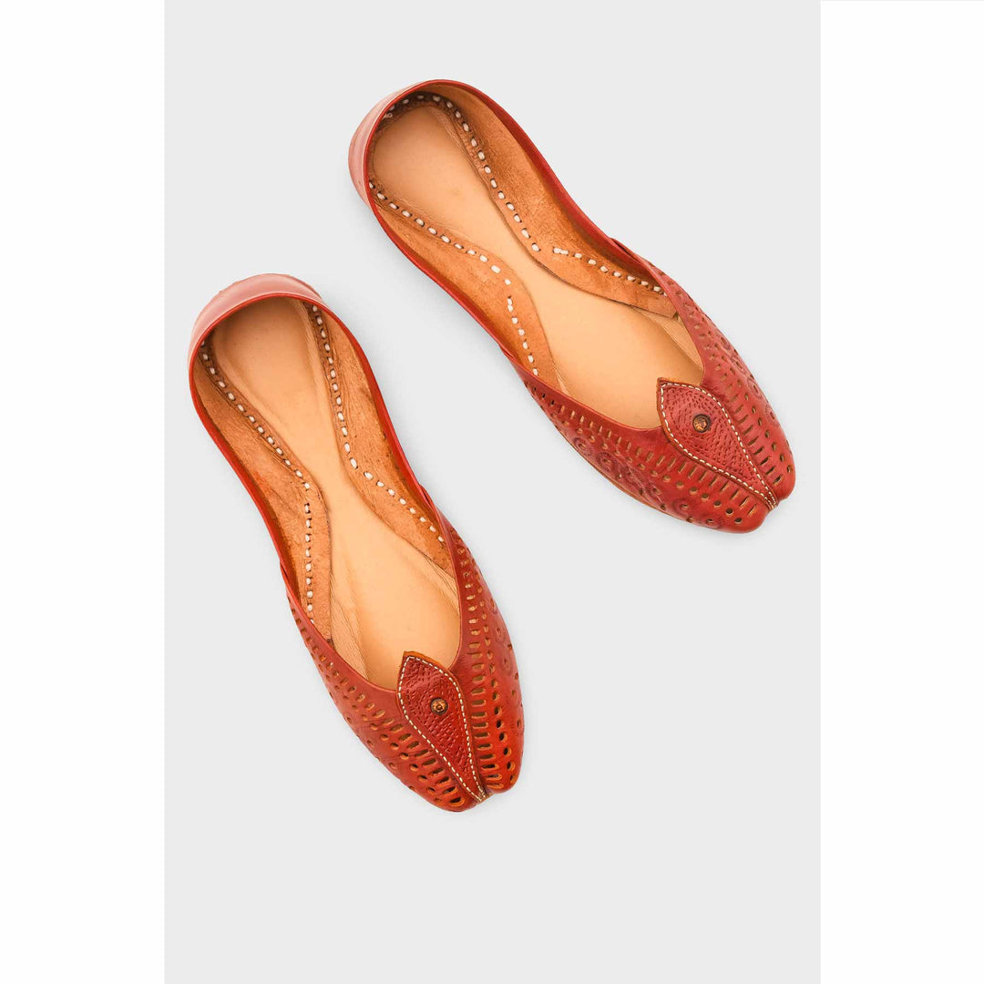 Red Leather Khussa For Women EC8710