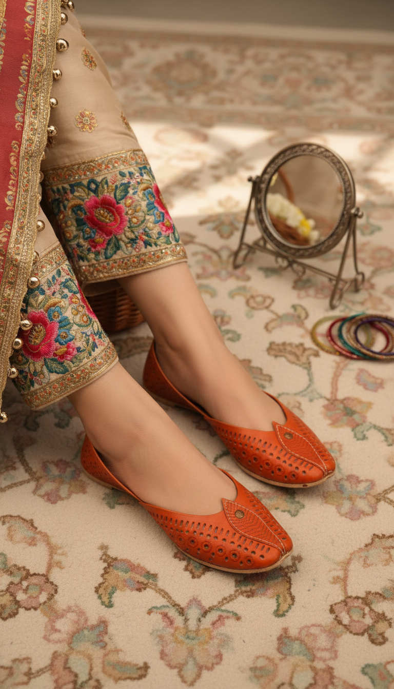 Orange Leather Khussa For Women EC8710