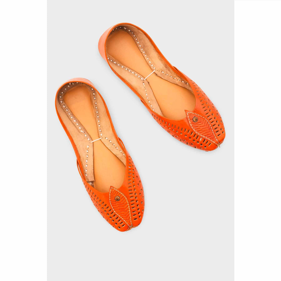 Orange Leather Khussa For Women EC8710
