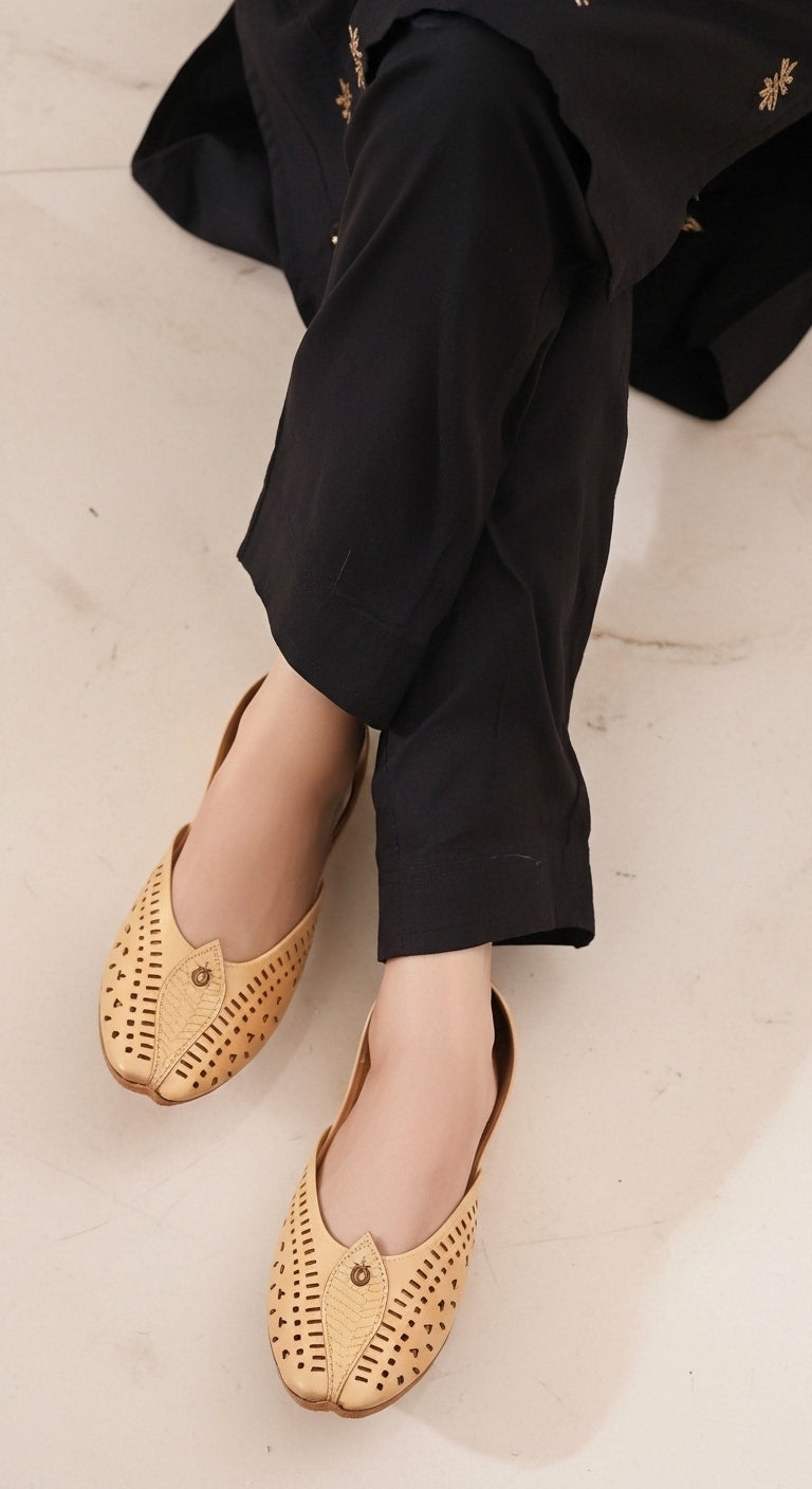 Beige Leather Khussa For Women EC8710