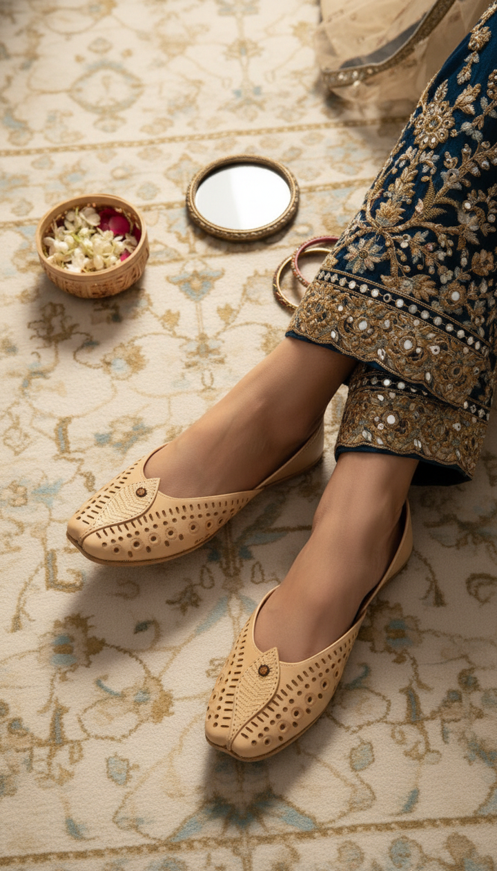 Beige Leather Khussa For Women EC8710