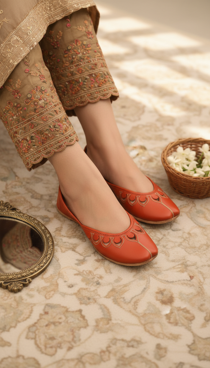 Orange Leather Khussa For Women EC8711