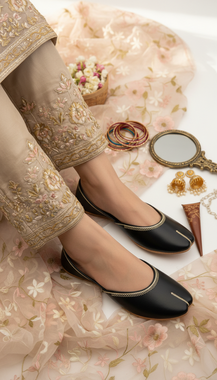 Black Leather Khussa For Women EC8712