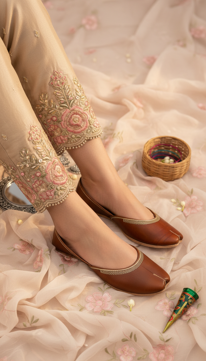 Brown Leather Khussa For Women EC8712