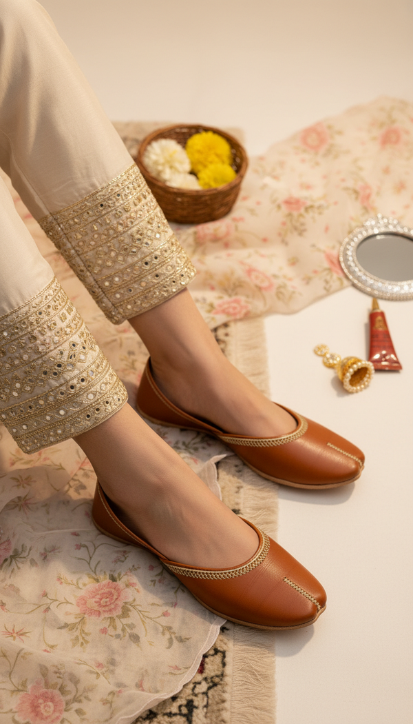 Mustard Leather Khussa For Women EC8712