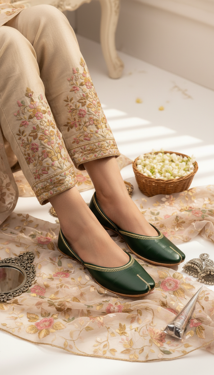 Green Leather Khussa For Women EC8712