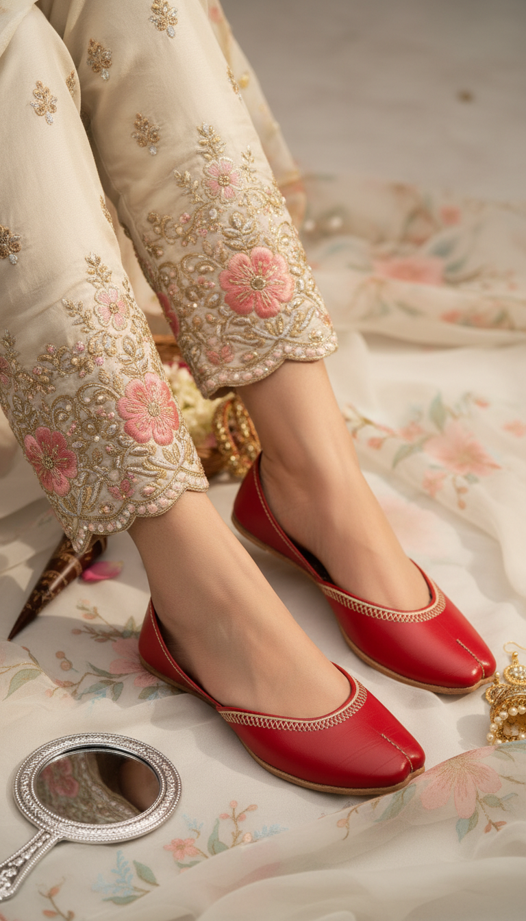 Red Leather Khussa For Women EC8712