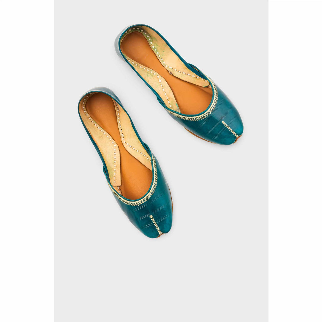 Seagreen Leather Khussa For Women EC8712