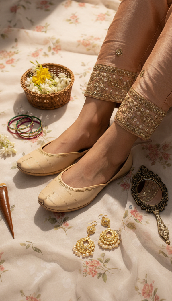 Beige Leather Khussa For Women EC8712