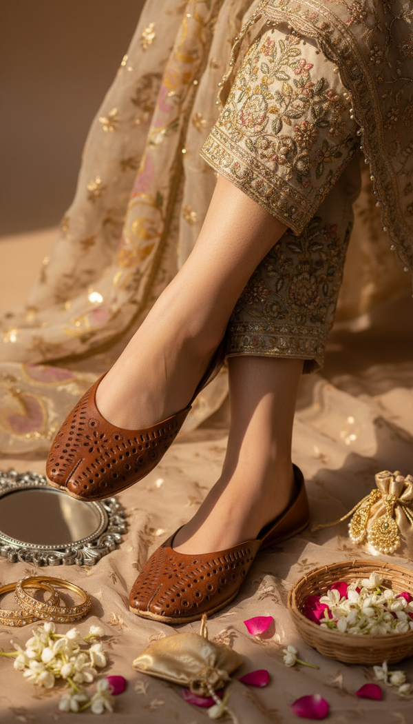 Brown Leather Khussa For Women EC8713