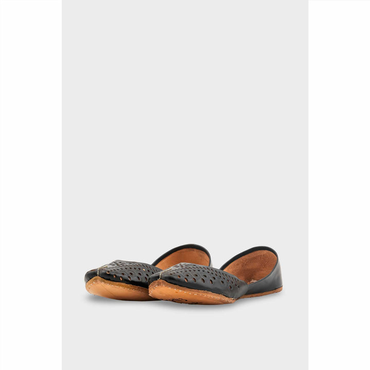 Black Leather Khussa For Women EC8713