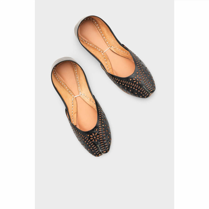 Black Leather Khussa For Women EC8713