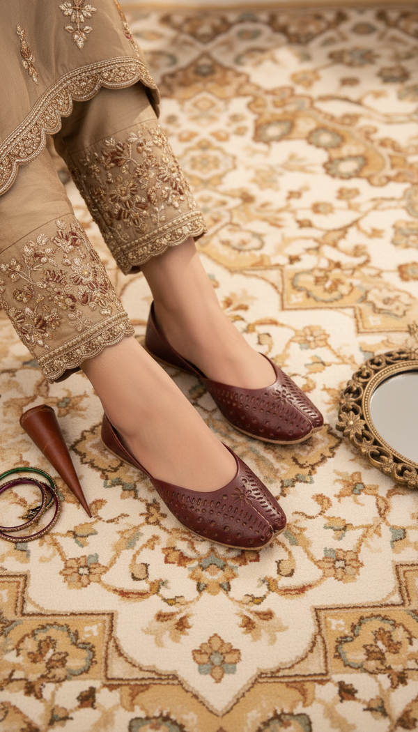 Maroon Leather Khussa For Women EC8713