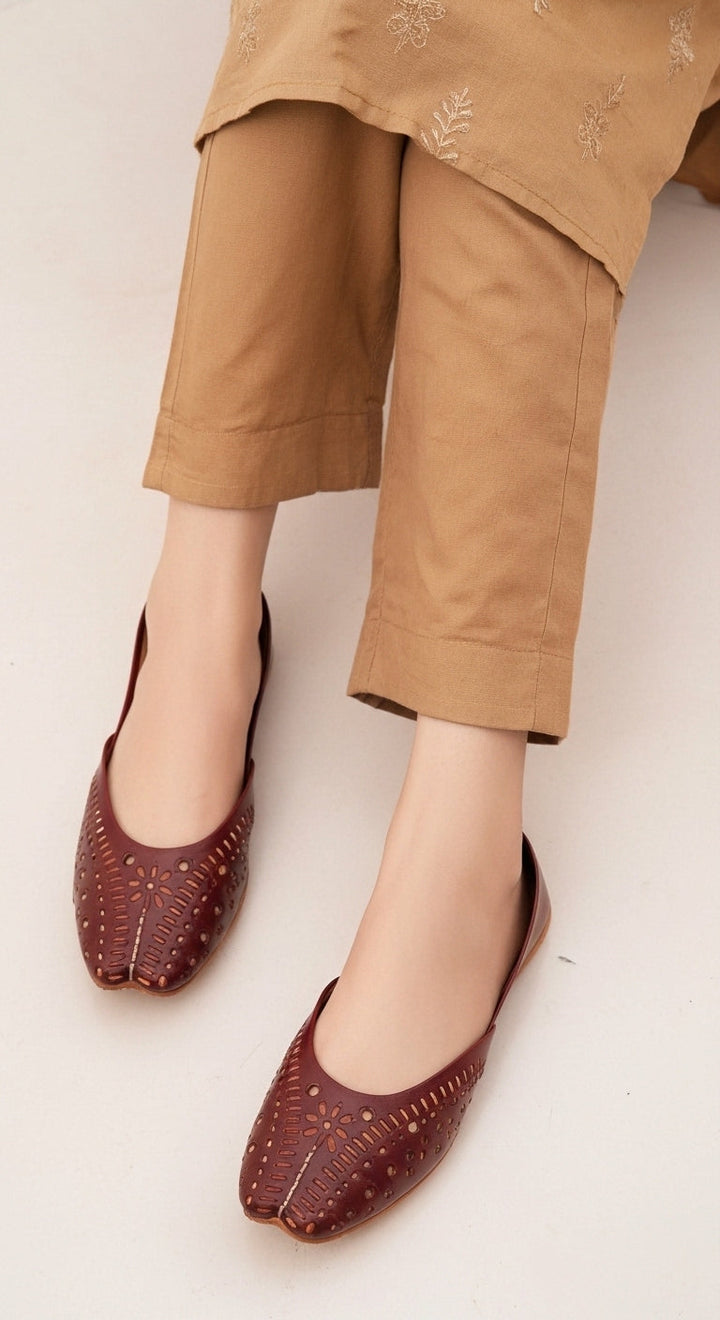 Maroon Leather Khussa For Women EC8713