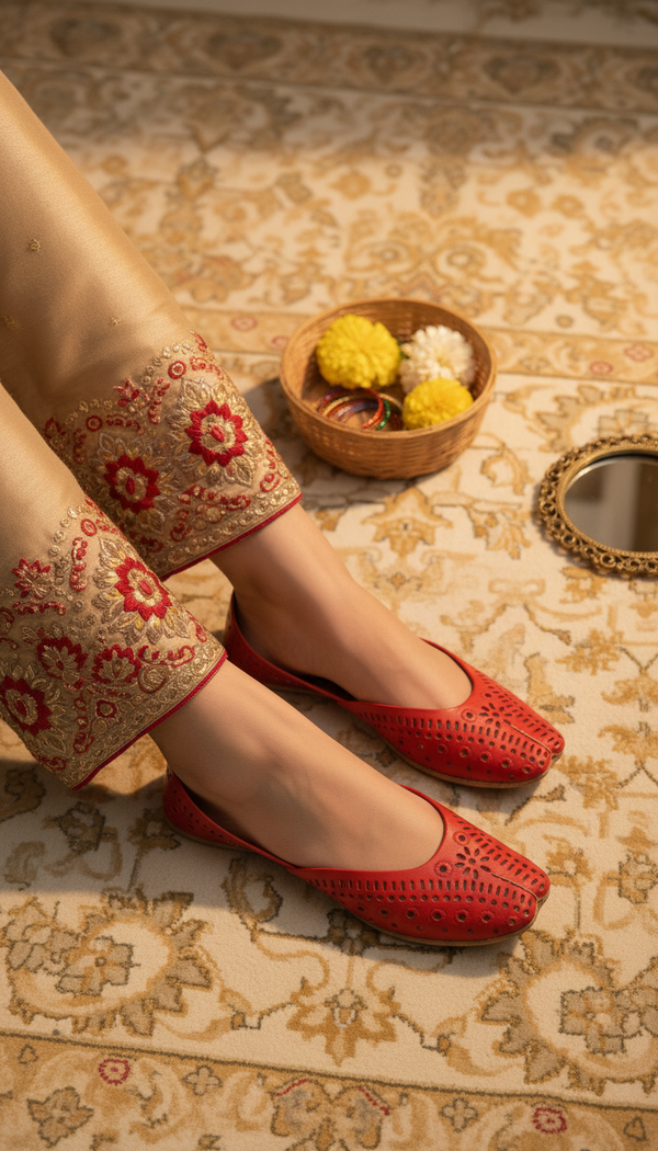 Red Leather Khussa For Women EC8713