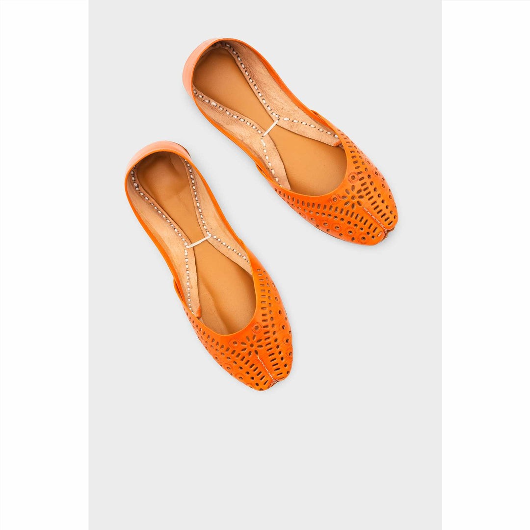 Orange Leather Khussa For Women EC8713