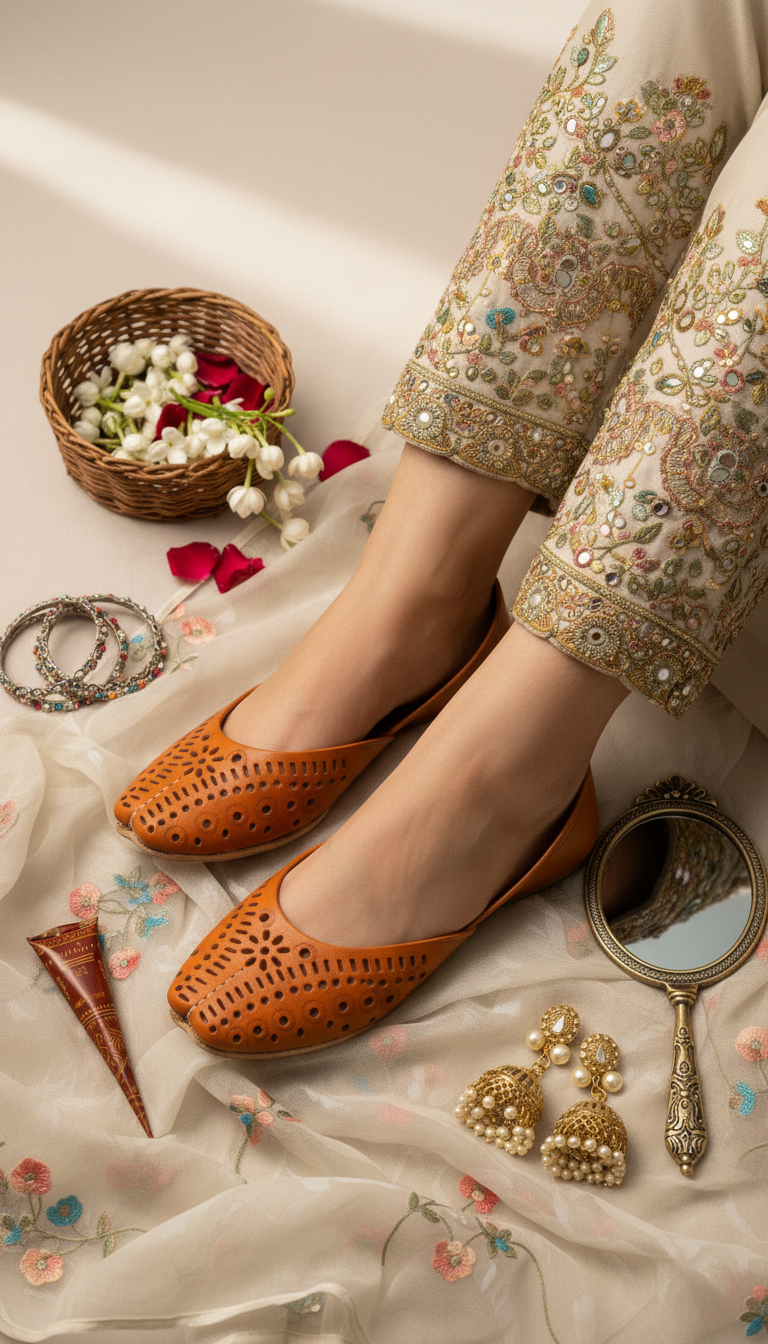 Orange Leather Khussa For Women EC8713