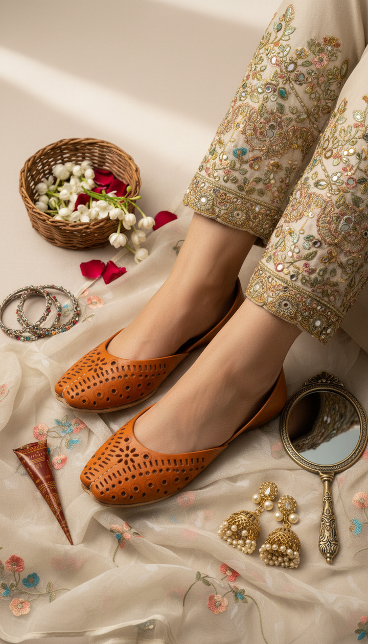 Orange Leather Khussa For Women EC8713