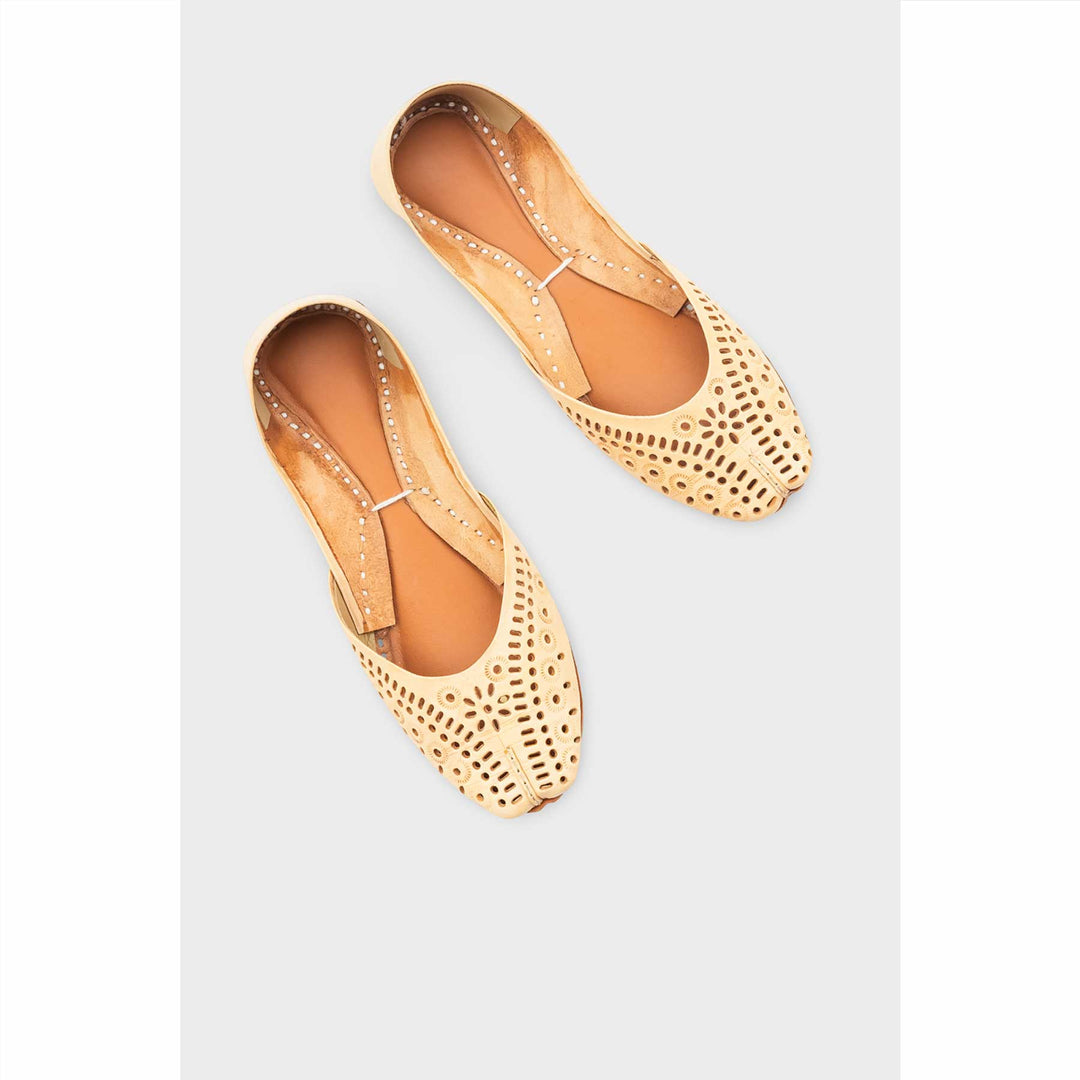 Beige Leather Khussa For Women EC8713