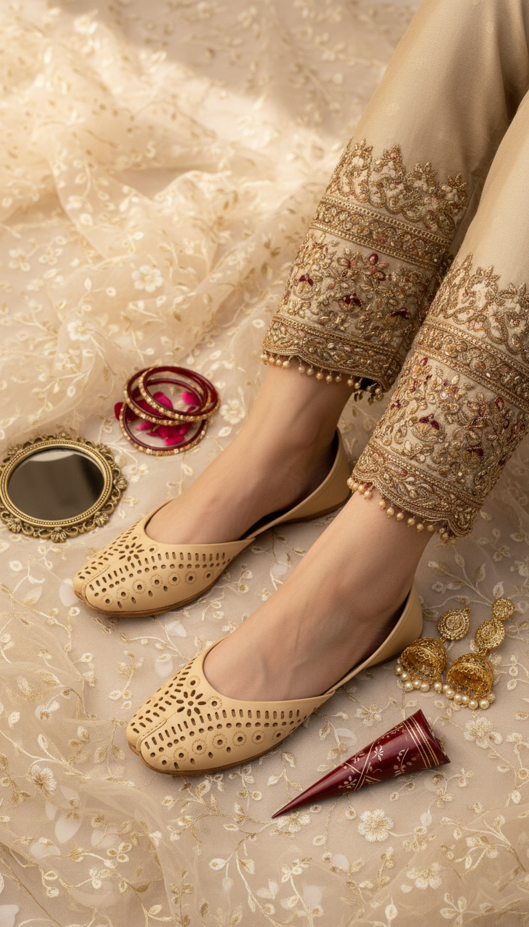 Beige Leather Khussa For Women EC8713