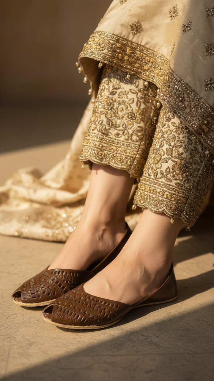 Brown Leather Khussa For Women EC8714