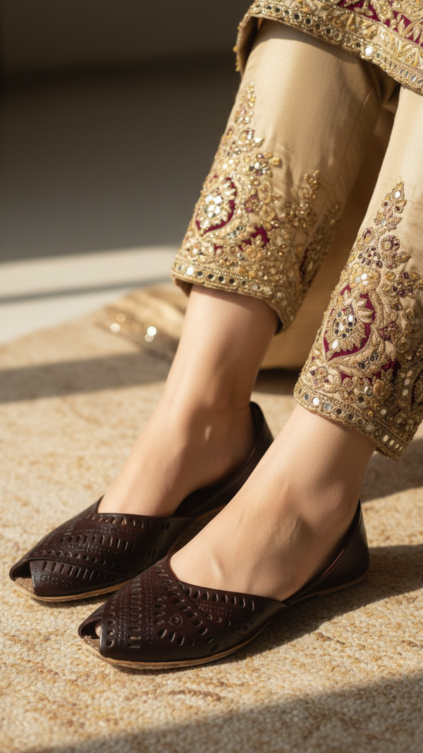 Maroon Leather Khussa For Women EC8714