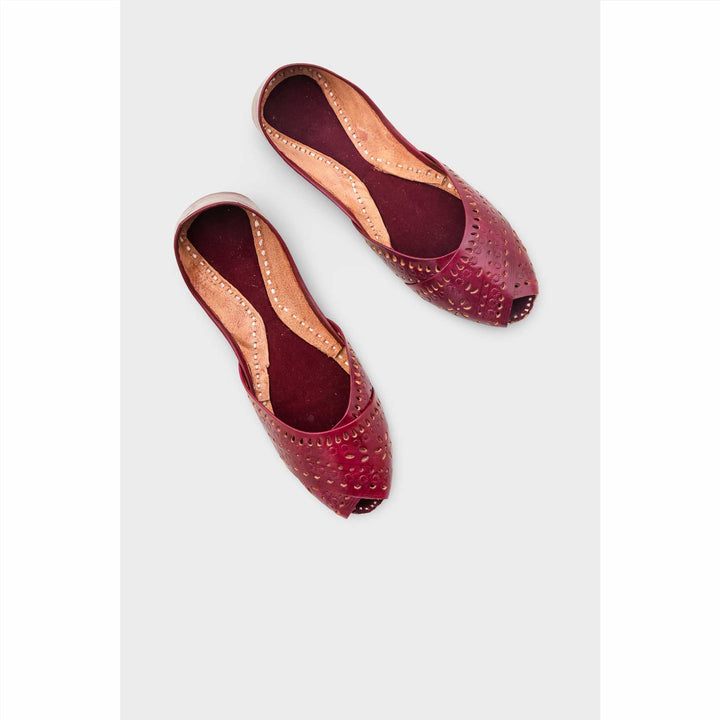 Maroon Leather Khussa For Women EC8714