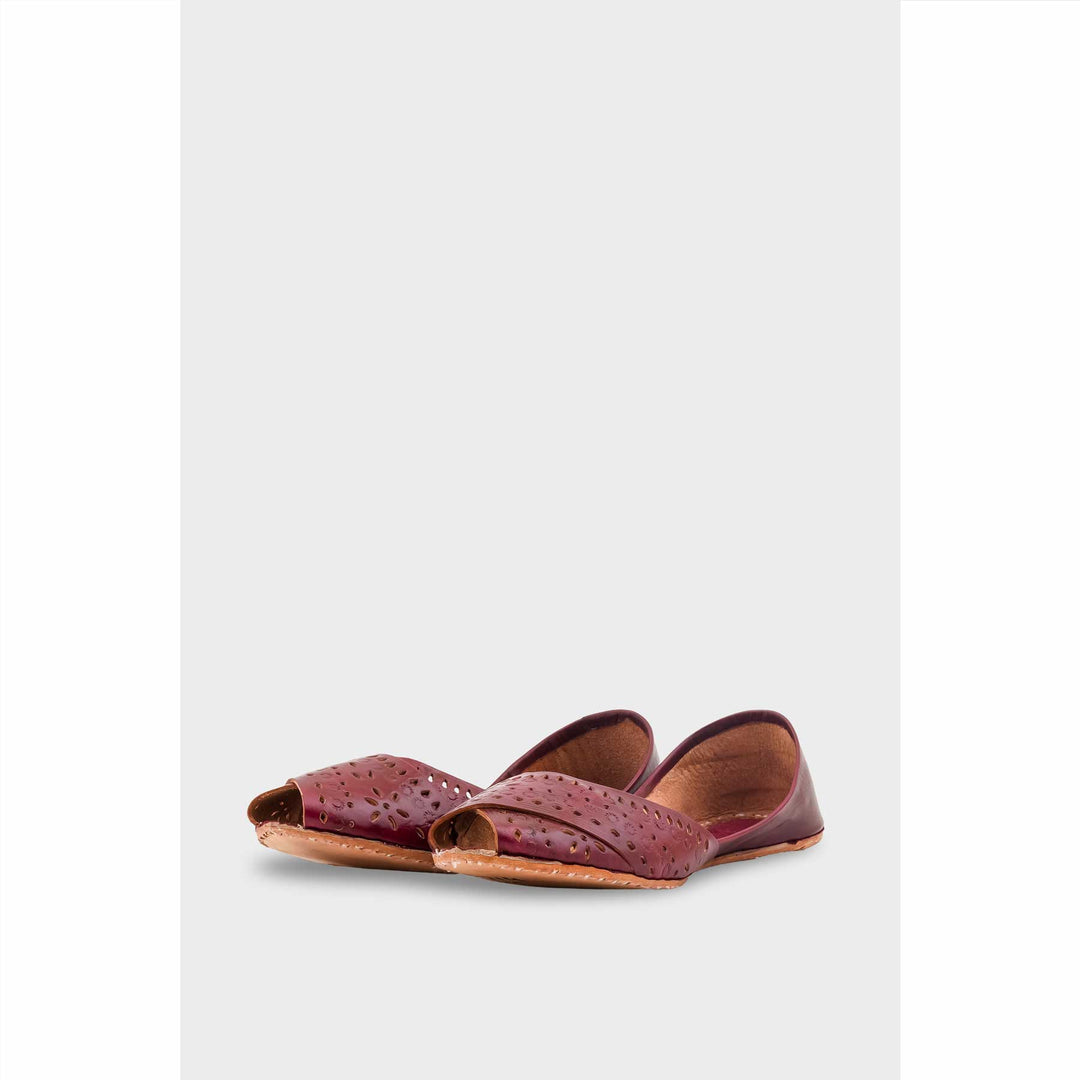 Maroon Leather Khussa For Women EC8714