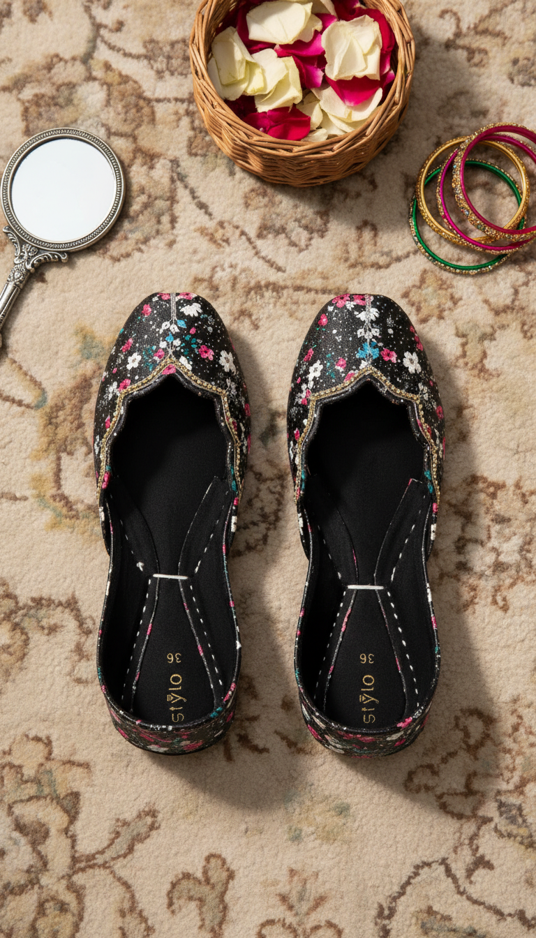 Black Leather Khussa For Women EC8758