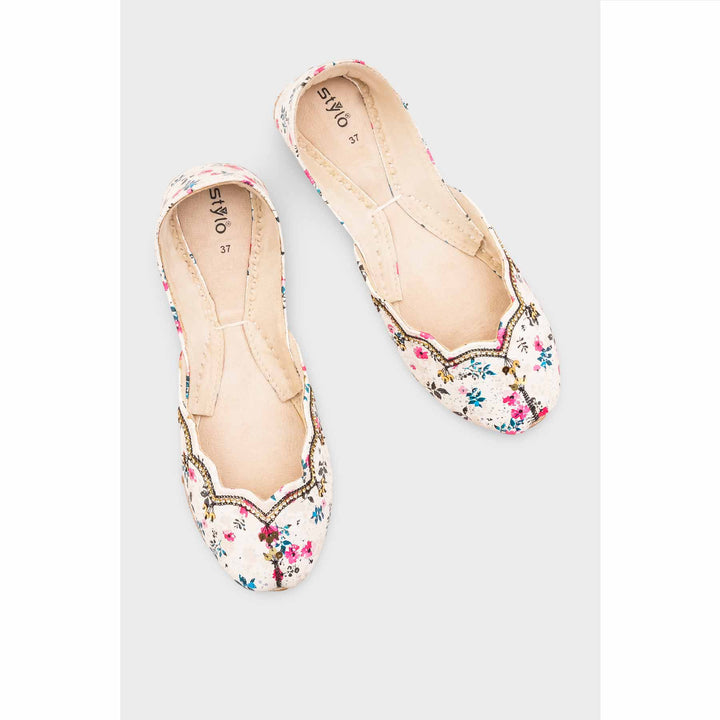 White Leather Khussa For Women EC8758