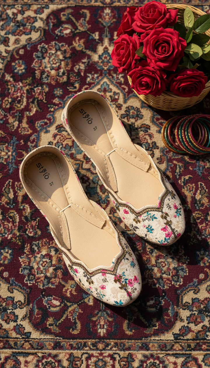 White Leather Khussa For Women EC8758