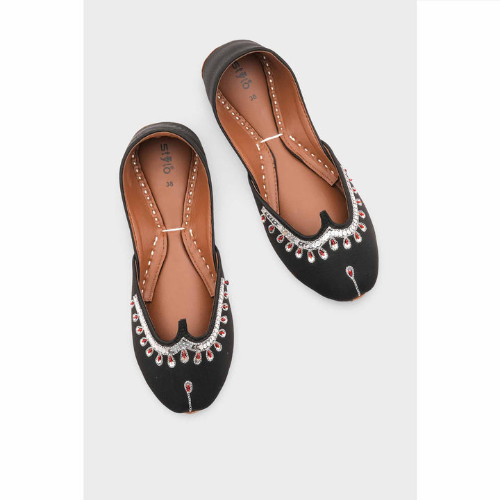 Black Leather Khussa For Women EC8759