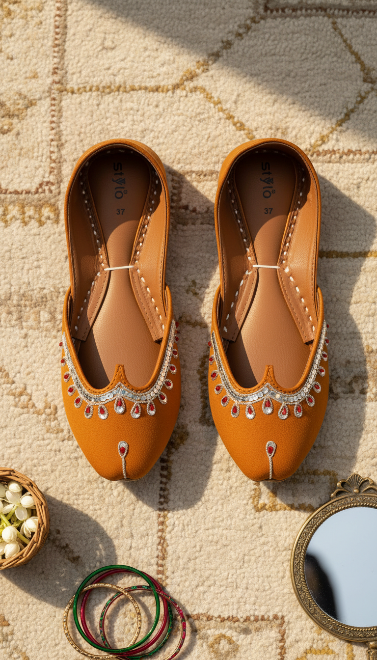 Peach Leather Khussa For Women EC8759