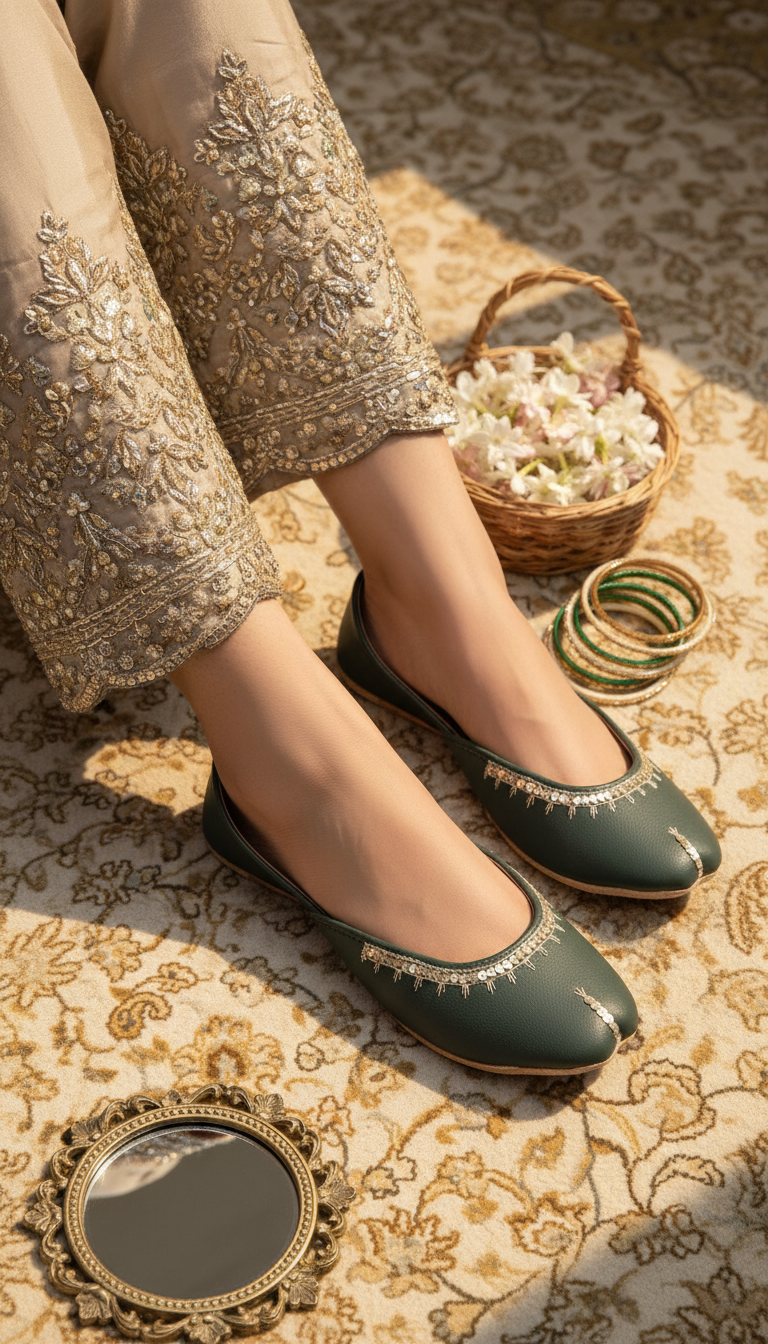 Green Leather Khussa For Women EC8760