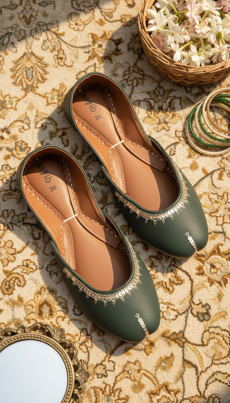 Green Leather Khussa For Women EC8760