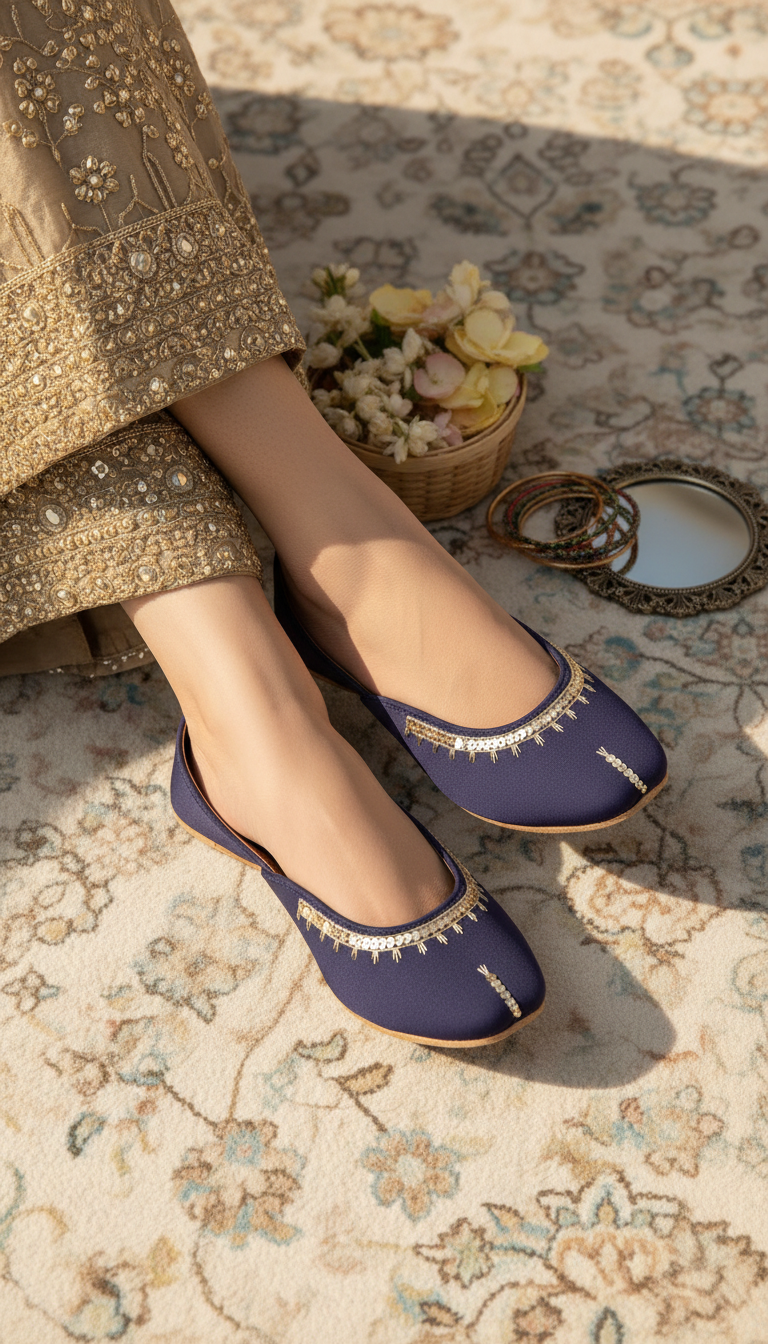 Navy Leather Khussa For Women EC8760