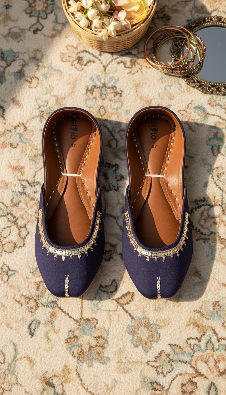 Navy Leather Khussa For Women EC8760