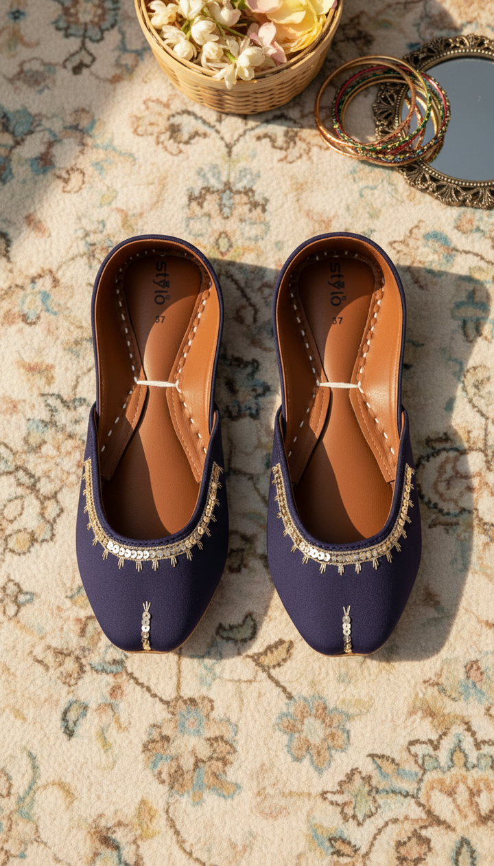 Navy Leather Khussa For Women EC8760