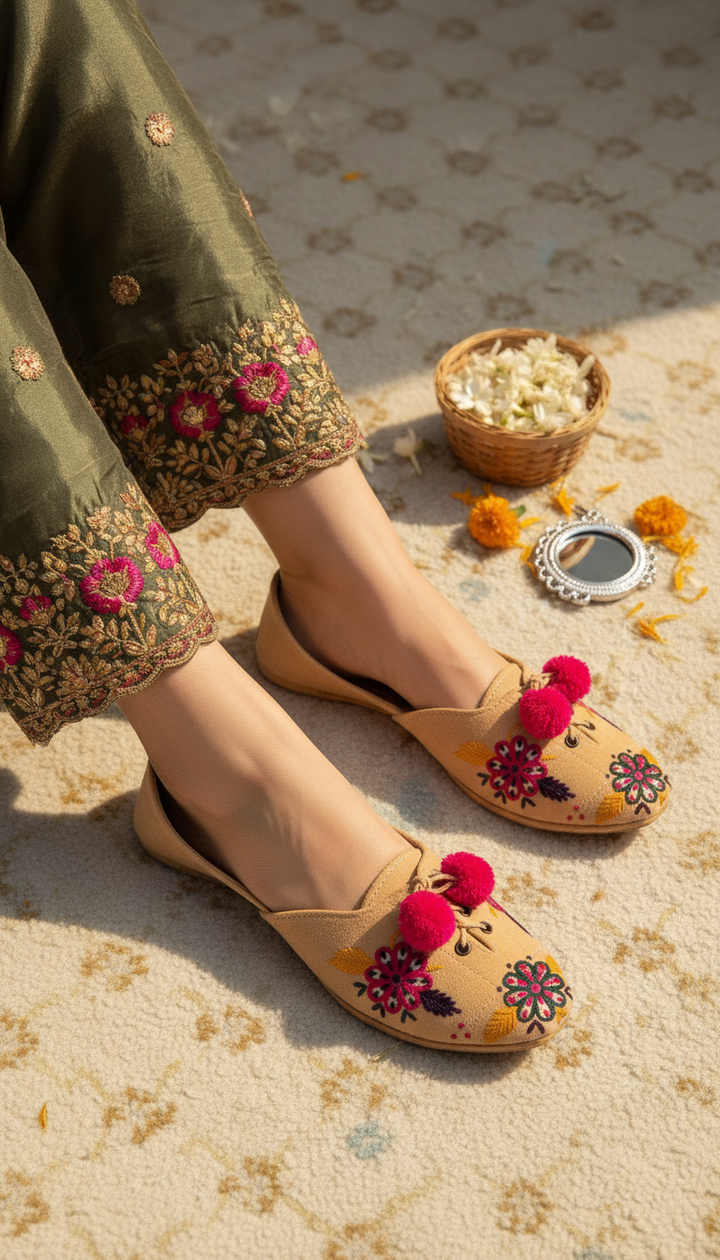 Fawn Leather Khussa For Women EC8761