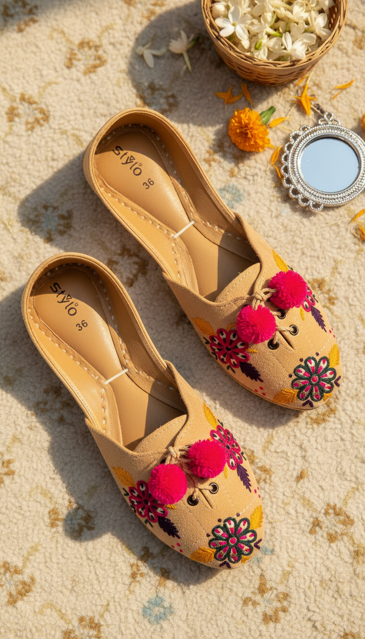 Fawn Leather Khussa For Women EC8761