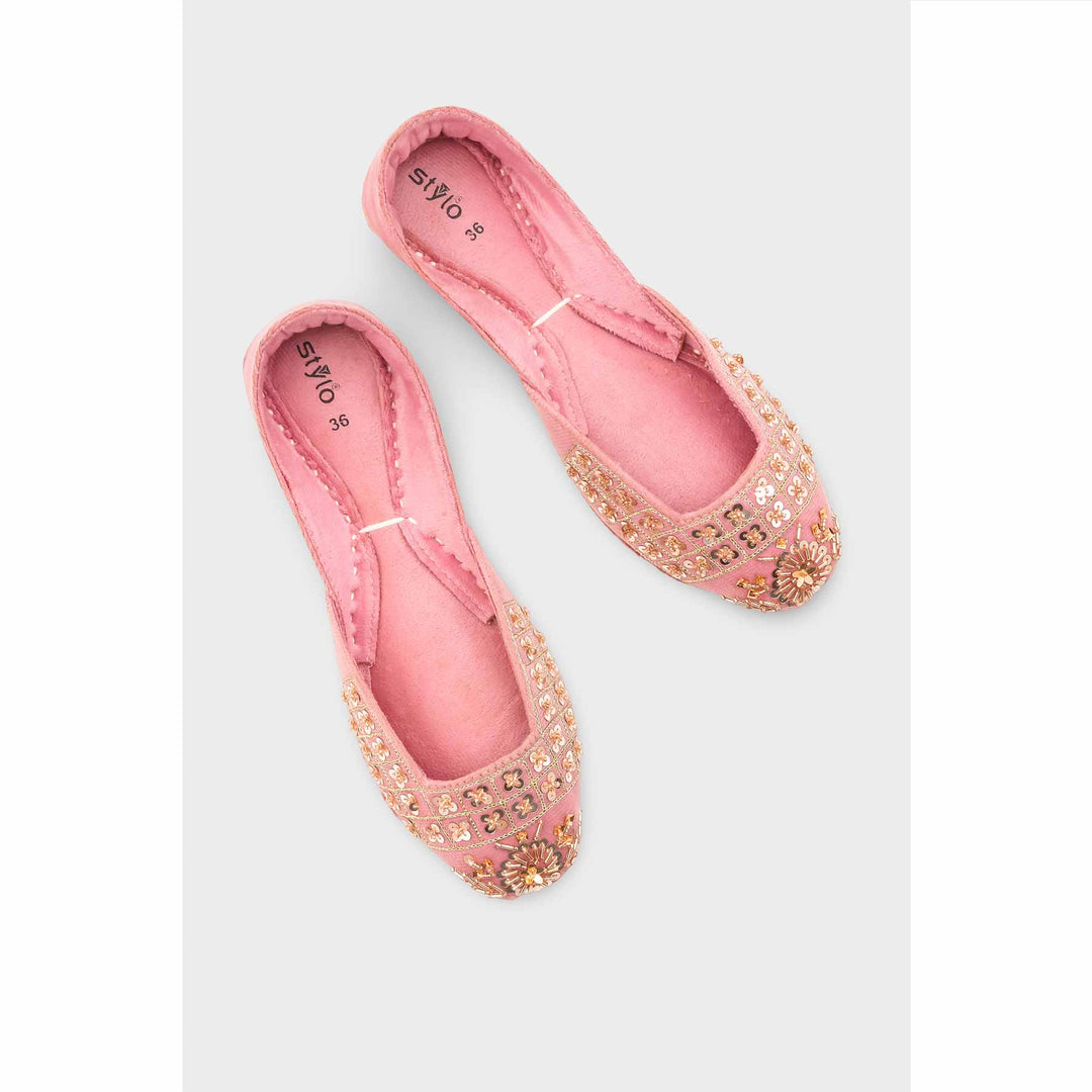 Pink Leather Khussa For Women EC8762