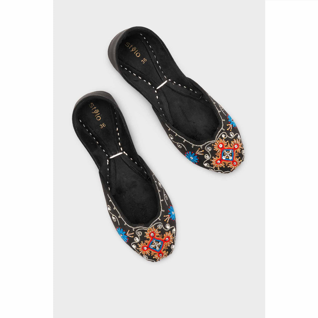 Black Leather Khussa For Women EC8763