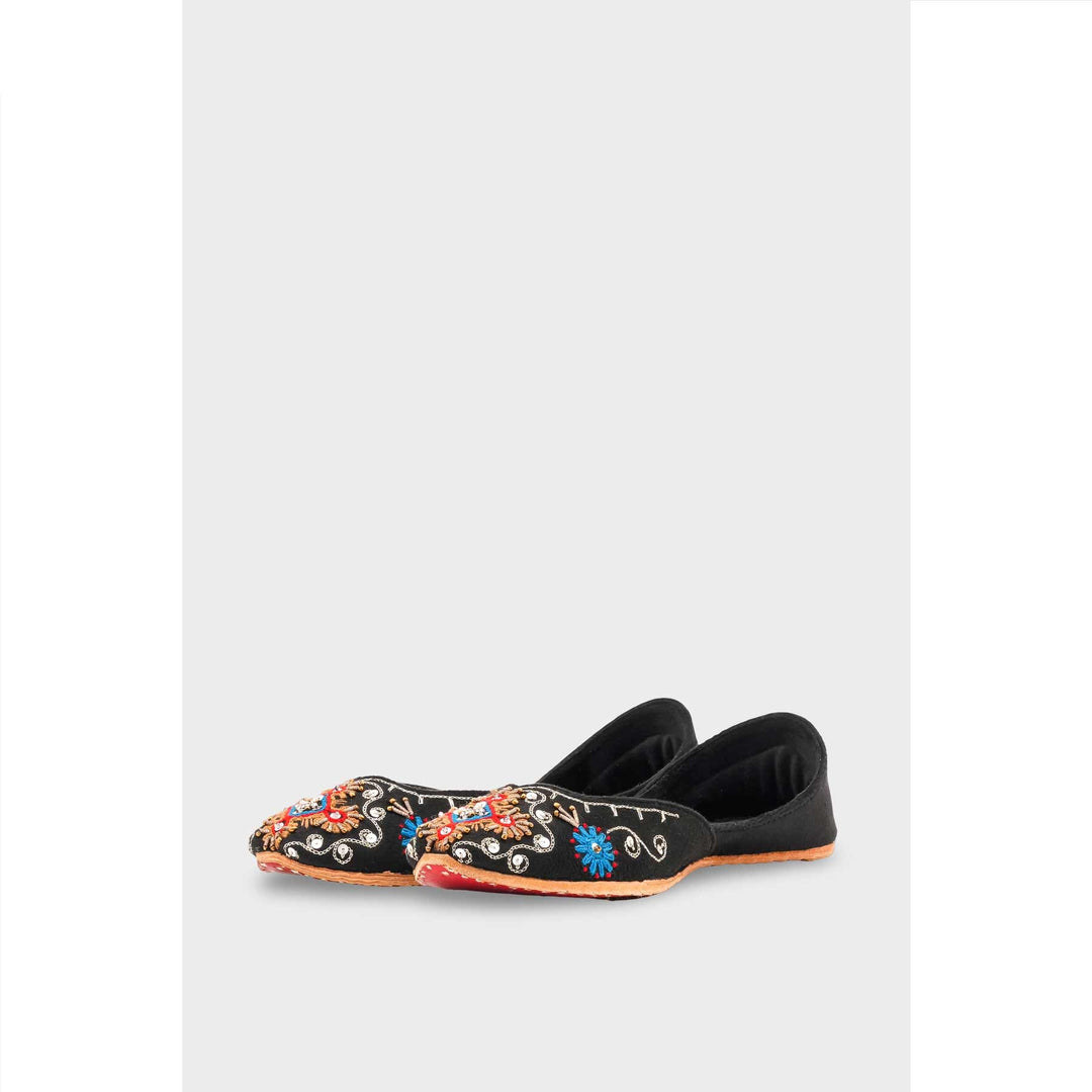 Black Leather Khussa For Women EC8763