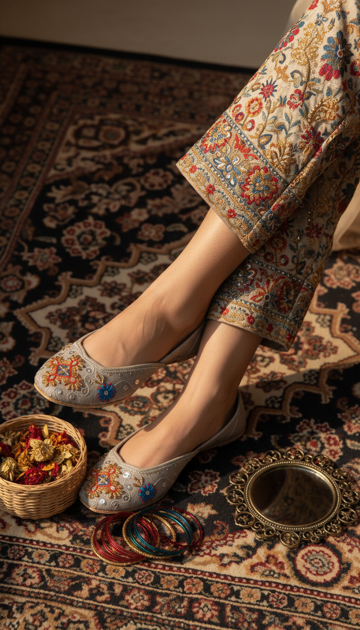 Grey Leather Khussa For Women EC8763