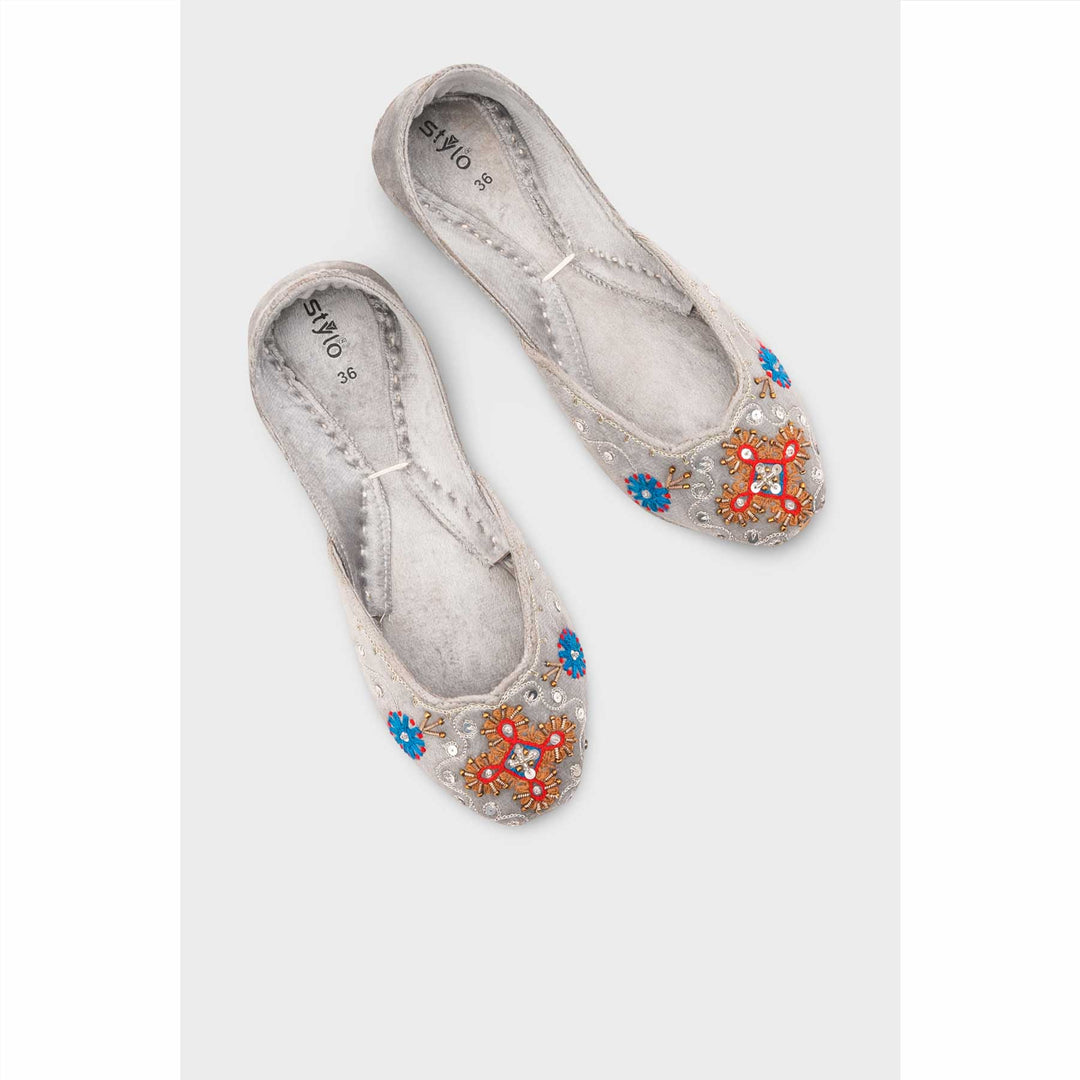 Grey Leather Khussa For Women EC8763