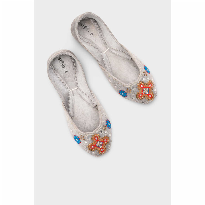 Grey Leather Khussa For Women EC8763