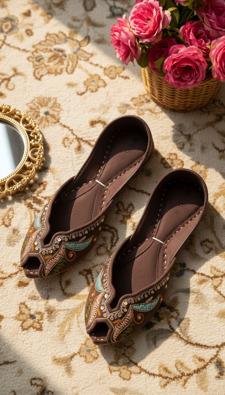 Brown Leather Khussa For Women EC8764