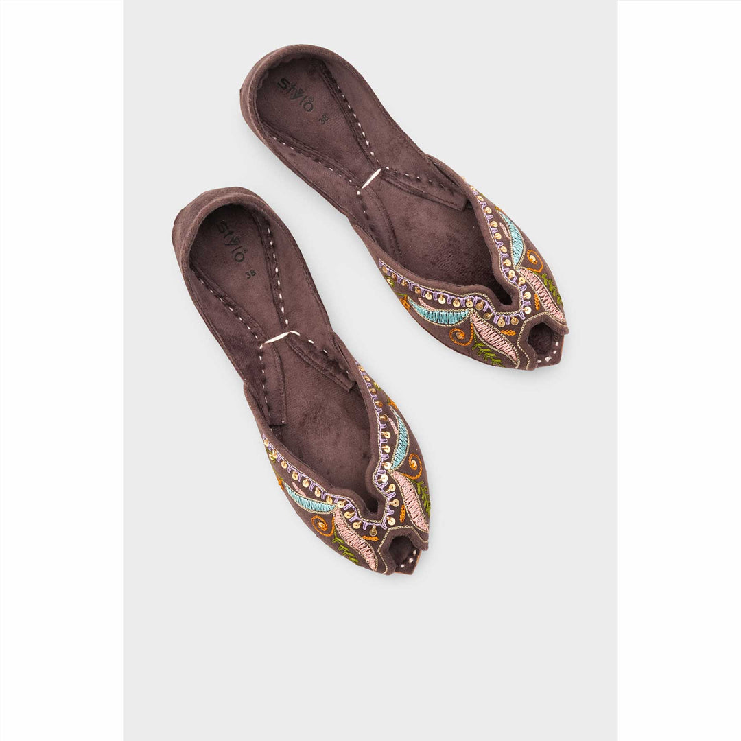 Brown Leather Khussa For Women EC8764