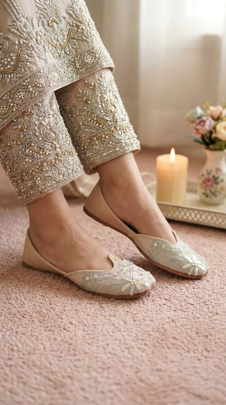 White Ethnic Khussa For Ladies EC8773